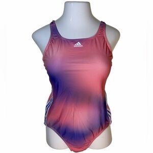 Adidas Women's Melbourne Printed 3-Stripes one-piece swimsuit pink and purple